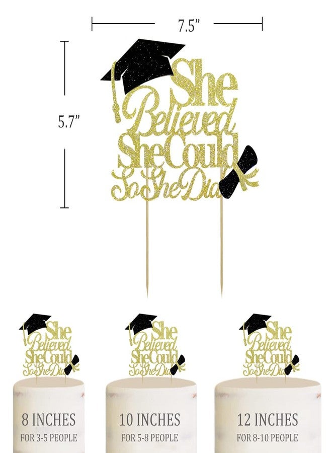 Moitkptt She Believed She Could So She Did Cake Topper for Graduation Decorations, 2025 Graduation Cake Topper, Congrats Grad 2025 Party Supplies (Gold) - Image 2