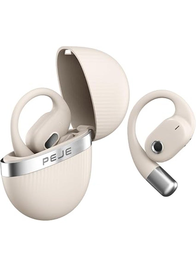 PEJE L09 Bluetooth Earphones, Wireless Earbuds,Air Conduction Bluetooth 5.3 Headphone Sport,2025 Bluetooth Earbuds Stereo Deep Bass Over Ear Bud, 24 Hours of Playtime, for Workout/Running (Beige) - Image 1