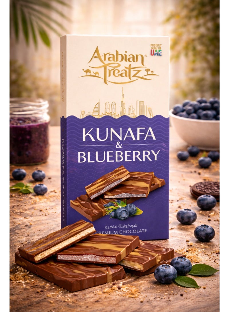Arabian Treatz Kunafa & Blueberry Premium Chocolate – Gourmet Fusion of Dessert & Crunchy Nuts – 100g - Image 1
