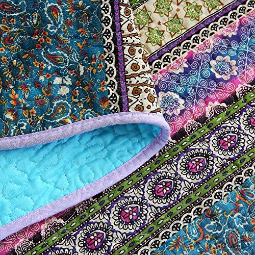 NEWLAKE بطانية كويليت NEWLAKE مع تصميم زهور عكسي، جاكار أزرق، 60X78 بوصة - Image 3