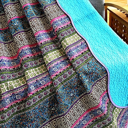 NEWLAKE بطانية كويليت NEWLAKE مع تصميم زهور عكسي، جاكار أزرق، 60X78 بوصة - Image 2