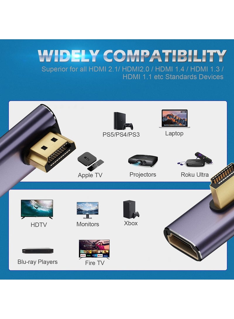 غنافوتو مهايئ 8K HDMI 2.1 بزاوية يمنى (2 عبوة)، ذكر HDMI بزاوية 90 درجة يسارًا ويمينًا و270 درجة HDMI إلى أنثى HDMI موصل من سبائك الألومنيوم  - Image 5