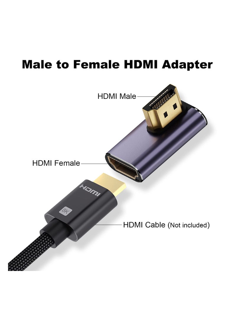 غنافوتو مهايئ 8K HDMI 2.1 بزاوية يمنى (2 عبوة)، ذكر HDMI بزاوية 90 درجة يسارًا ويمينًا و270 درجة HDMI إلى أنثى HDMI موصل من سبائك الألومنيوم  - Image 2