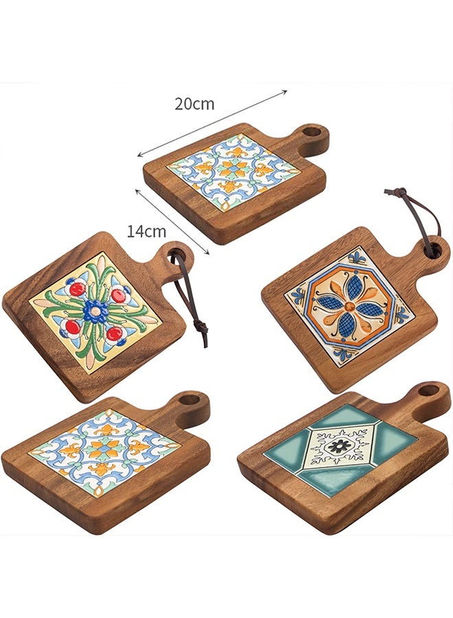 Natural Wood Tiles Plate Pot Mat,Anti-Scalding Drink Coasters Pad Holders for Hot Tea Pots and Pans,Kitchen Counter Accessories - Image 3