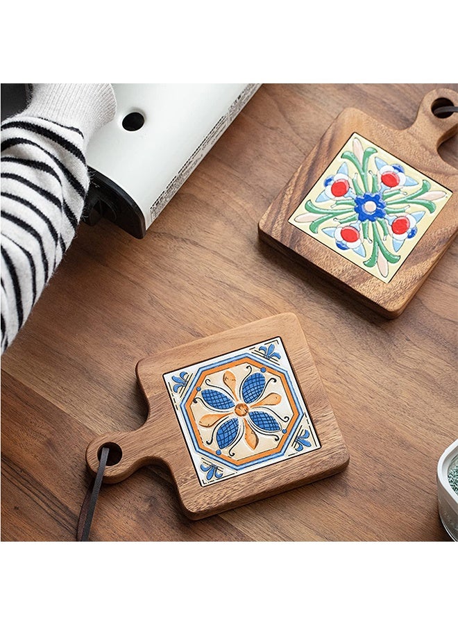 Natural Wood Tiles Plate Pot Mat,Anti-Scalding Drink Coasters Pad Holders for Hot Tea Pots and Pans,Kitchen Counter Accessories - Image 2
