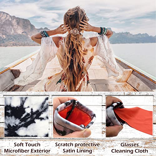 MyEyeglassCase Soft Sunglasses Case Squeeze Top | Extra Large Eyeglass case with Cloth | Microfiber Tie dye Print Glasses Holder Pouch| Passport Holder Pouch | Earbud and Phone Charger (CT8 TD Black) - Image 3
