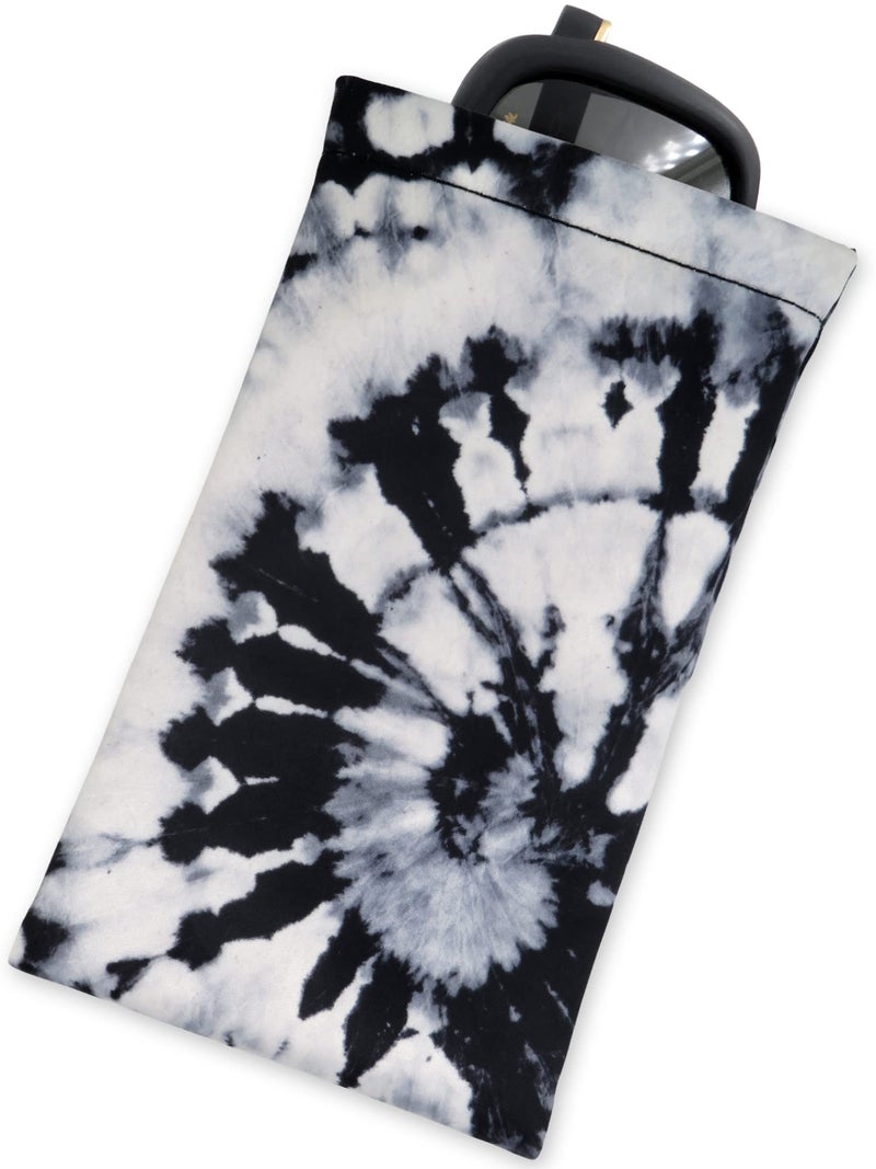 MyEyeglassCase Soft Sunglasses Case Squeeze Top | Extra Large Eyeglass case with Cloth | Microfiber Tie dye Print Glasses Holder Pouch| Passport Holder Pouch | Earbud and Phone Charger (CT8 TD Black) - Image 1