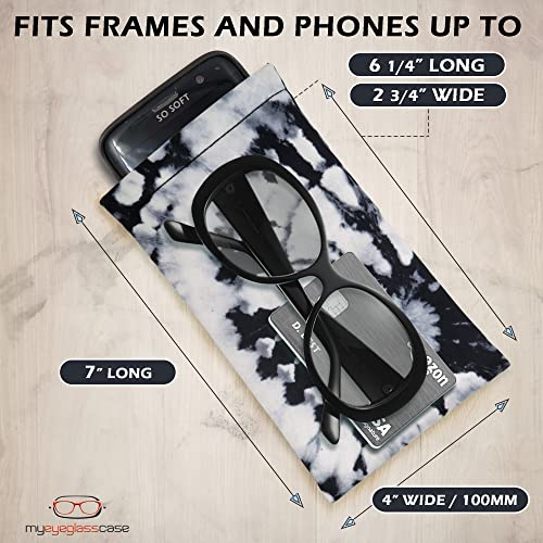 MyEyeglassCase Soft Sunglasses Case Squeeze Top | Extra Large Eyeglass case with Cloth | Microfiber Tie dye Print Glasses Holder Pouch| Passport Holder Pouch | Earbud and Phone Charger (CT8 TD Black) - Image 4