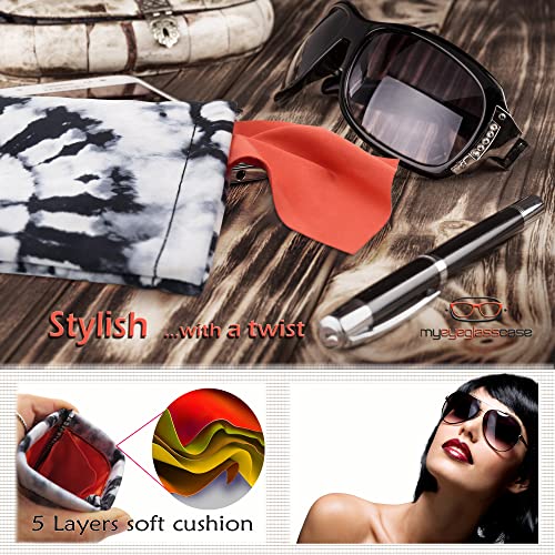 MyEyeglassCase Soft Sunglasses Case Squeeze Top | Extra Large Eyeglass case with Cloth | Microfiber Tie dye Print Glasses Holder Pouch| Passport Holder Pouch | Earbud and Phone Charger (CT8 TD Black) - Image 5