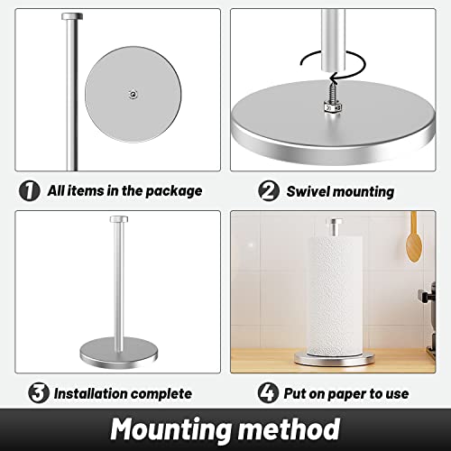 VEHHE Paper Towel Holder Countertop, Stainless Steel Paper Towel Holder Stand with Weighted Base Suction Cups, Standing Paper Towel Roll Holder for Kitchen Bathroom (Silver) - Image 5
