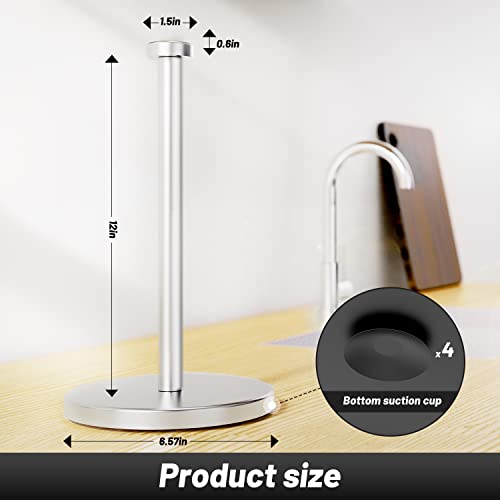 VEHHE Paper Towel Holder Countertop, Stainless Steel Paper Towel Holder Stand with Weighted Base Suction Cups, Standing Paper Towel Roll Holder for Kitchen Bathroom (Silver) - Image 3