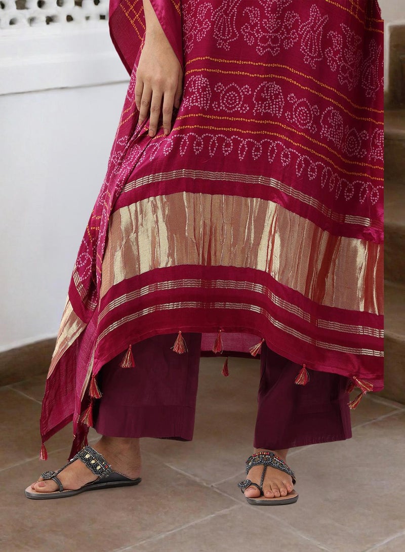 ISHIN Women's Red Viscose Embellished Midi Kaftan Straight Fit Dress  - Image 3