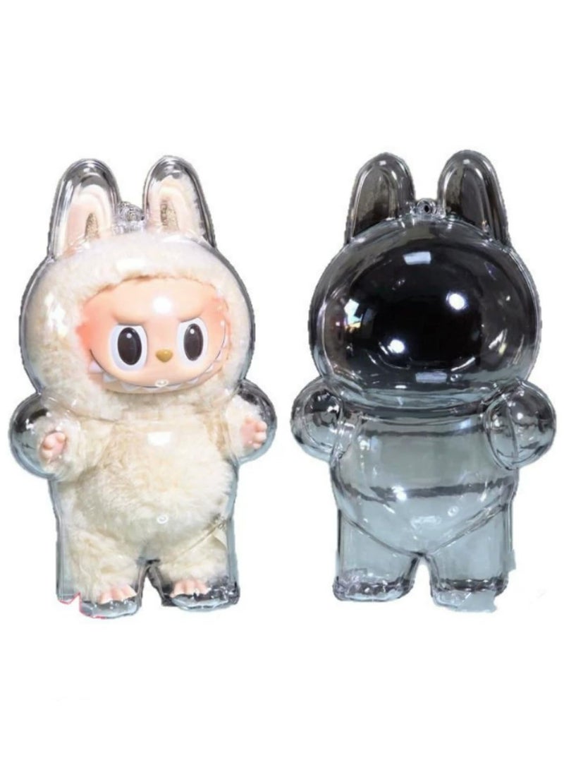 1pcs For LABUBU Plush Doll Protective Case Clear Hanging Display Cover with Keychain Transparent Acrylic Storage Box for Standing Figures Collector Showcase (Doll Not Included) - Image 1