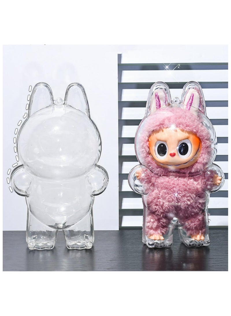1pcs For LABUBU Plush Doll Protective Case Clear Hanging Display Cover with Keychain Transparent Acrylic Storage Box for Standing Figures Collector Showcase (Doll Not Included) - Image 3