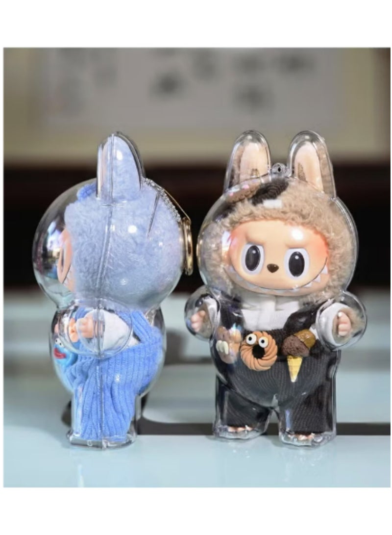 1pcs For LABUBU Plush Doll Protective Case Clear Hanging Display Cover with Keychain Transparent Acrylic Storage Box for Standing Figures Collector Showcase (Doll Not Included) - Image 5