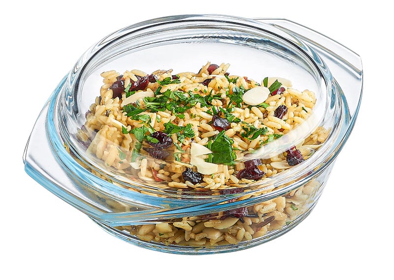 طبق كسرولة سيمكس مع غطاء سعة 24 أونصة زجاجي دائري آمن للاستخدام في الفرن والميكروويف زجاج بوروسيليكات مصنوع في أوروبا 075 لتر