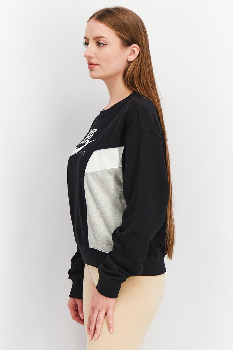 Nike Women Round Neck Long Sleeve Brad Logo Printed Sweatshirt, Black/Grey - Image 3