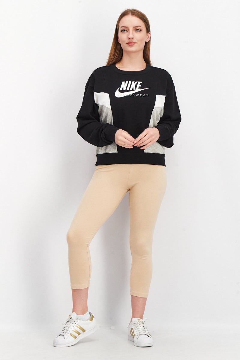 Nike Women Round Neck Long Sleeve Brad Logo Printed Sweatshirt, Black/Grey - Image 2