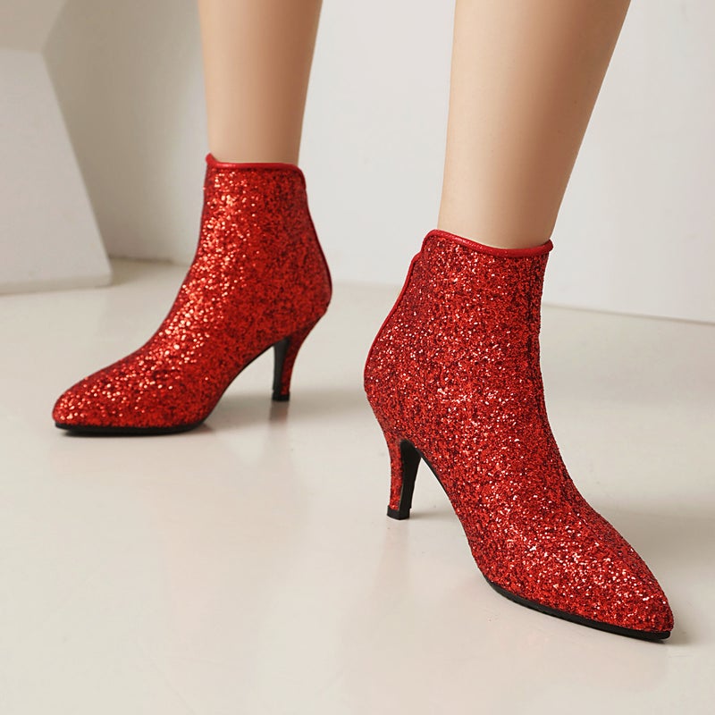 2024 High Heel Glitt Ankle Boots 30-48 Size Size Pointed Low Boots - Image 4