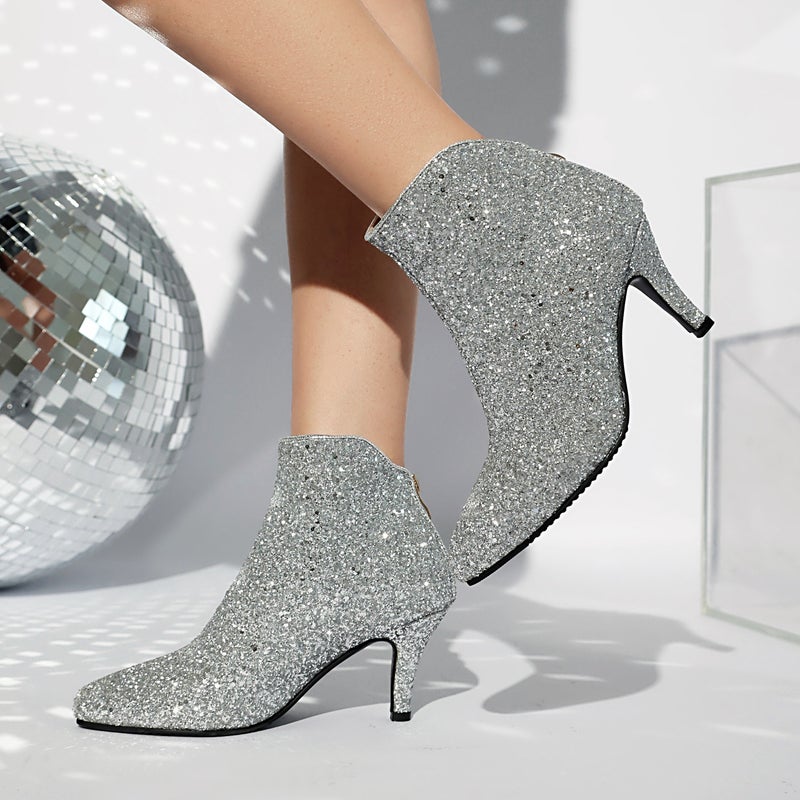 2024 High Heel Glitt Ankle Boots 30-48 Size Size Pointed Low Boots - Image 5