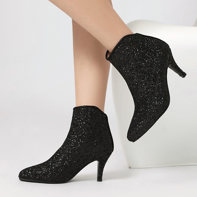 2024 High Heel Glitt Ankle Boots 30-48 Size Size Pointed Low Boots - Image 3