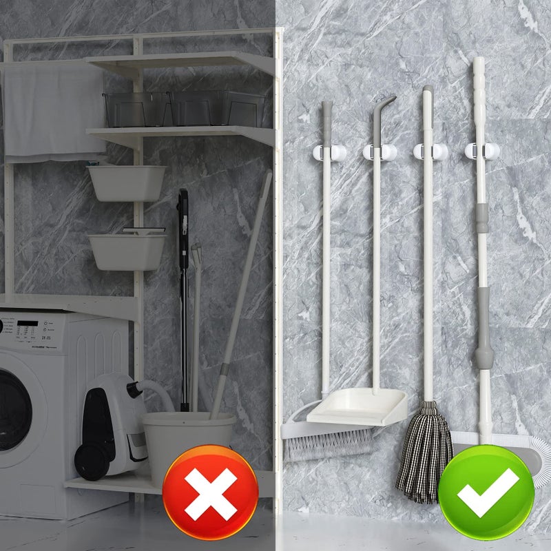 BEZOX Broom Holder, 3 PCS Wall Mount Mop Organizer Gripper, Self-adhesive Cleaning Suppliers Hanger Stands Rack for Bathroom, Kitchen, Garden, Garage Organization Storage - Image 2