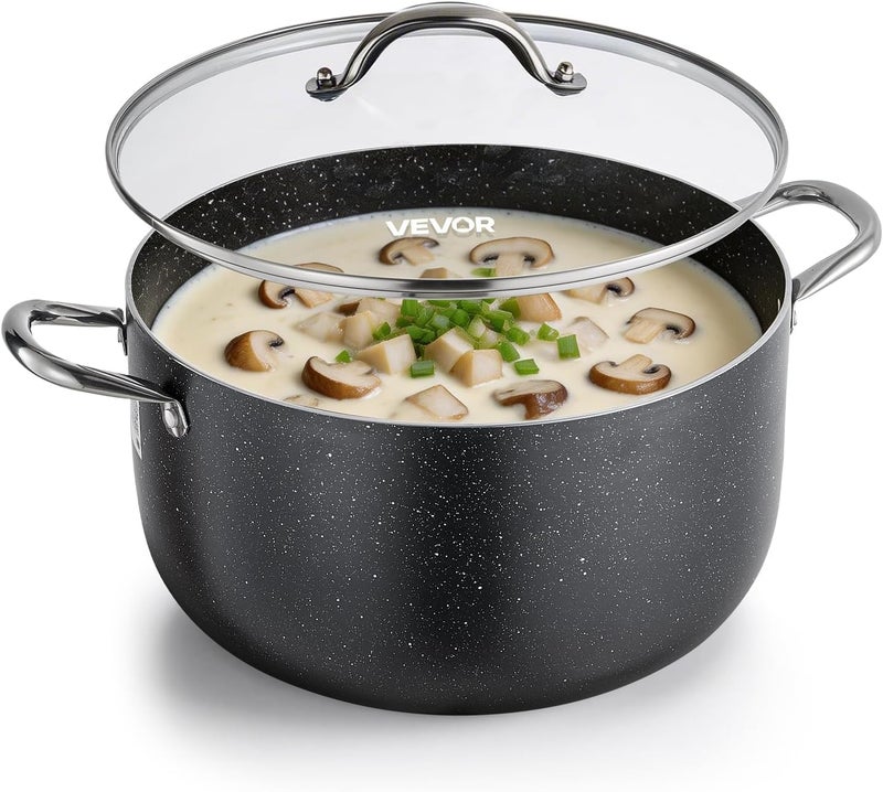VEVOR Aluminum Stock Pot, 12-Quart Nonstick Ceramic Coated Pot with Glass Lid, PFOA-Free, PFAS-Free, Compatible with Gas Stoves, Induction Cooktops, Electric Stoves, for Soups, Stews, and Pasta - Image 1
