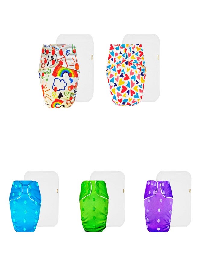 Dumbledo Premium Cloth Diaper with Cotton Insert (Pack of 5) | Soft & Gentle | Reusable & Washable | Adjustable Snaps | Ideal for Toddlers | 3 Months - 3 Years | Unisex Baby - Image 1