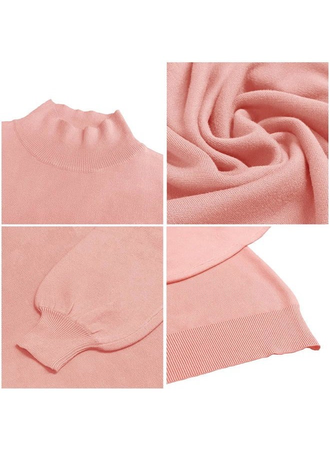 ANCAPELION Womens Winter Pink Sweater Pullover Causal Mock Neck Lantern Sleeve Knitted Comfy Jumper Basic Solid Ribbled Outwear Tops XX-Large, Pure pink, XXL - Image 4