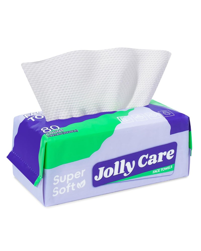 Jolly Care Face Towels Disposable Face Towelette Disposable Soft Disposable Face Towel for Makeup Remover Thick Face Cloths for Women Cleansing Skin Care 7878 80 Count 1 Pack