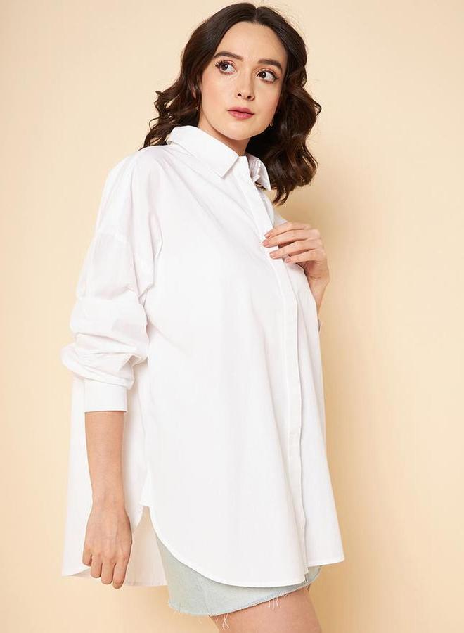 هاي ستار بلوزة كاجوال قطني سادة واسع أبيض - Image 2