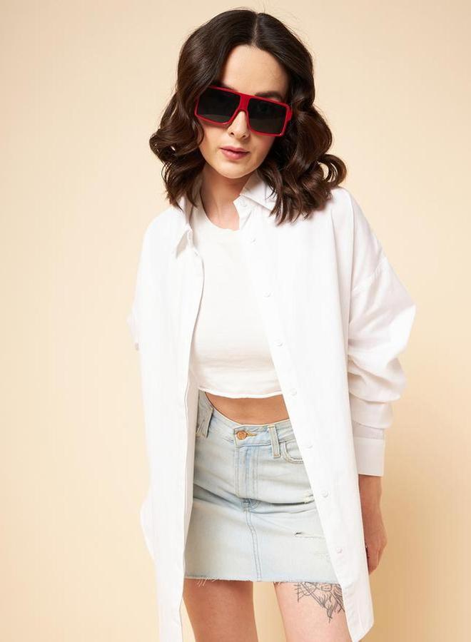 هاي ستار بلوزة كاجوال قطني سادة واسع أبيض - Image 5