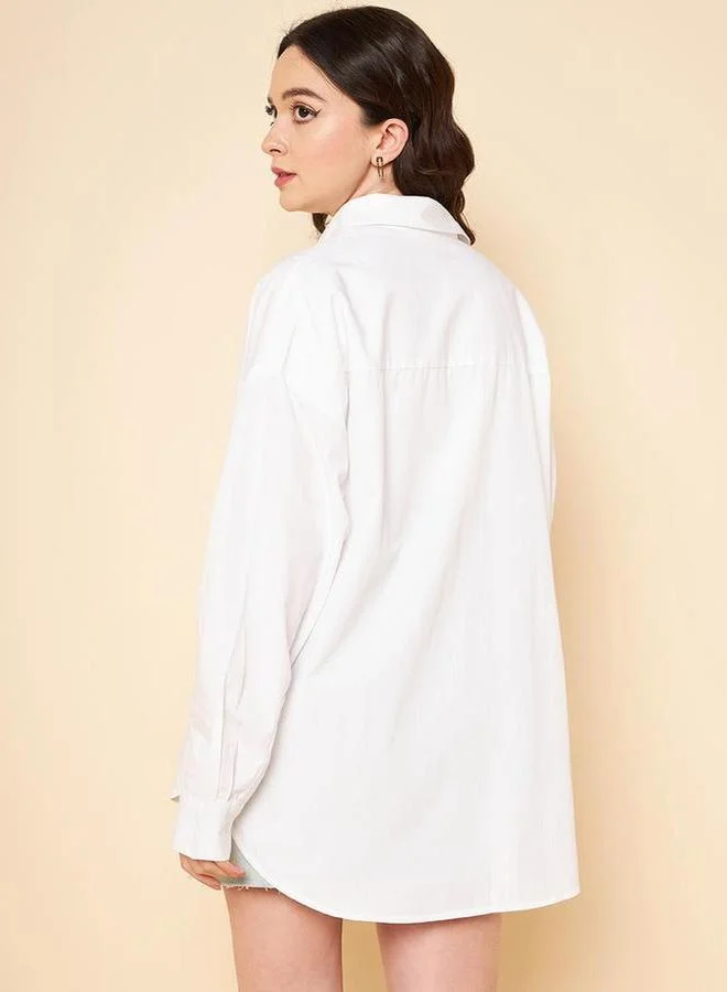 HIGH STAR White Oversized Solid Cotton Casual Shirt