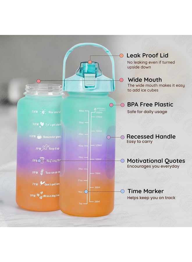 ABOUT SPACE Water Bottle - 3Pcs 2L,750ml & 300ml Light-weight, Leak-proof, BPA-free Motivational Sipper, Time Marker & Mobile Holder for Online Gym Kids,Adults Office (Gradient) Plastic, multicolor - Image 3