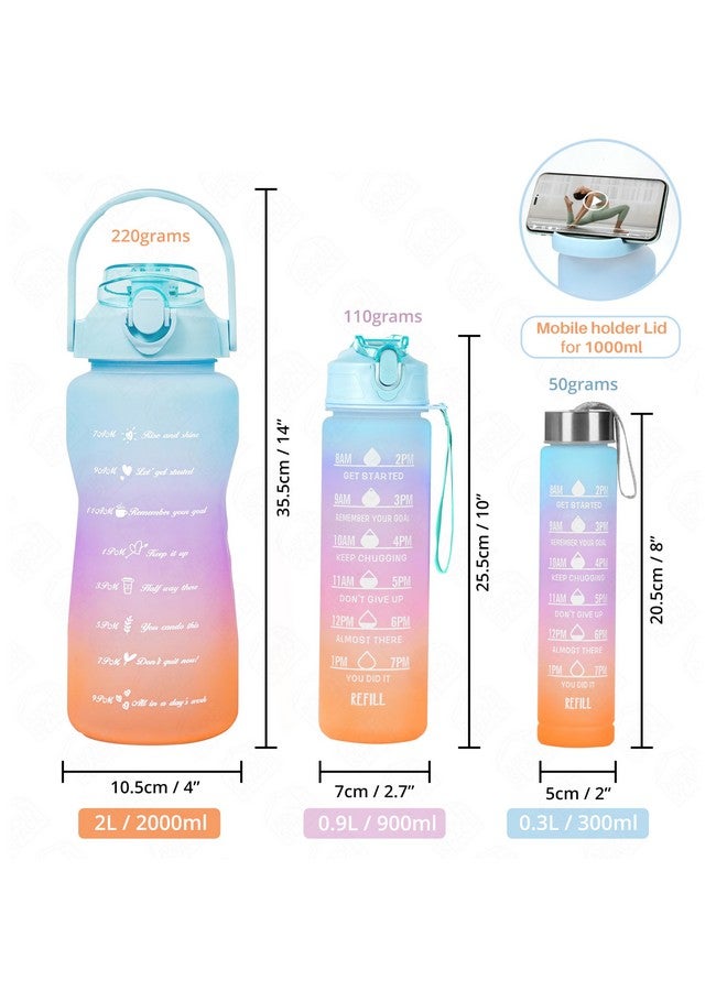 ABOUT SPACE Water Bottle - 3Pcs 2L,750ml & 300ml Light-weight, Leak-proof, BPA-free Motivational Sipper, Time Marker & Mobile Holder for Online Gym Kids,Adults Office (Gradient) Plastic, multicolor - Image 2