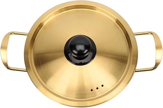 Gyanadh Golden Noodle Pot Stainless Steel Cooker with Double Handle Korean Yellow Stockpot Instant Frying Pans Noodle Cooking Bowl for Home Restaurant Ramen Pot Cooker for Kitchen Saucepan - Image 1