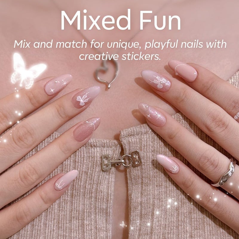 modelones Gel Nail Polish Kit with U V Light, 4 Colors Gel Mini Salon, Base&Top Coat and Stickers, Milky White Nude Pink Glitter Fall Manicure Set, DIY Home Nail Art Decoration Kit, Gift for Women - Image 2