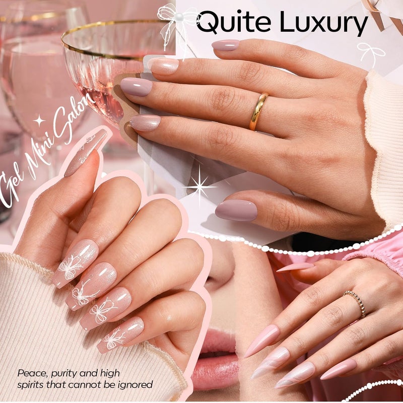 modelones Gel Nail Polish Kit with U V Light, 4 Colors Gel Mini Salon, Base&Top Coat and Stickers, Milky White Nude Pink Glitter Fall Manicure Set, DIY Home Nail Art Decoration Kit, Gift for Women - Image 3