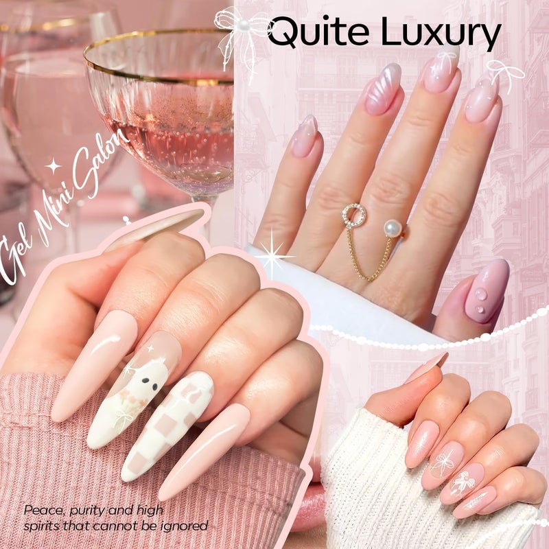 modelones Gel Nail Polish Kit with U V Light, 4 Colors Gel Mini Salon, Base&Top Coat and Stickers, Milky White Nude Pink Glitter Fall Manicure Set, DIY Home Nail Art Decoration Kit, Gift for Women - Image 4