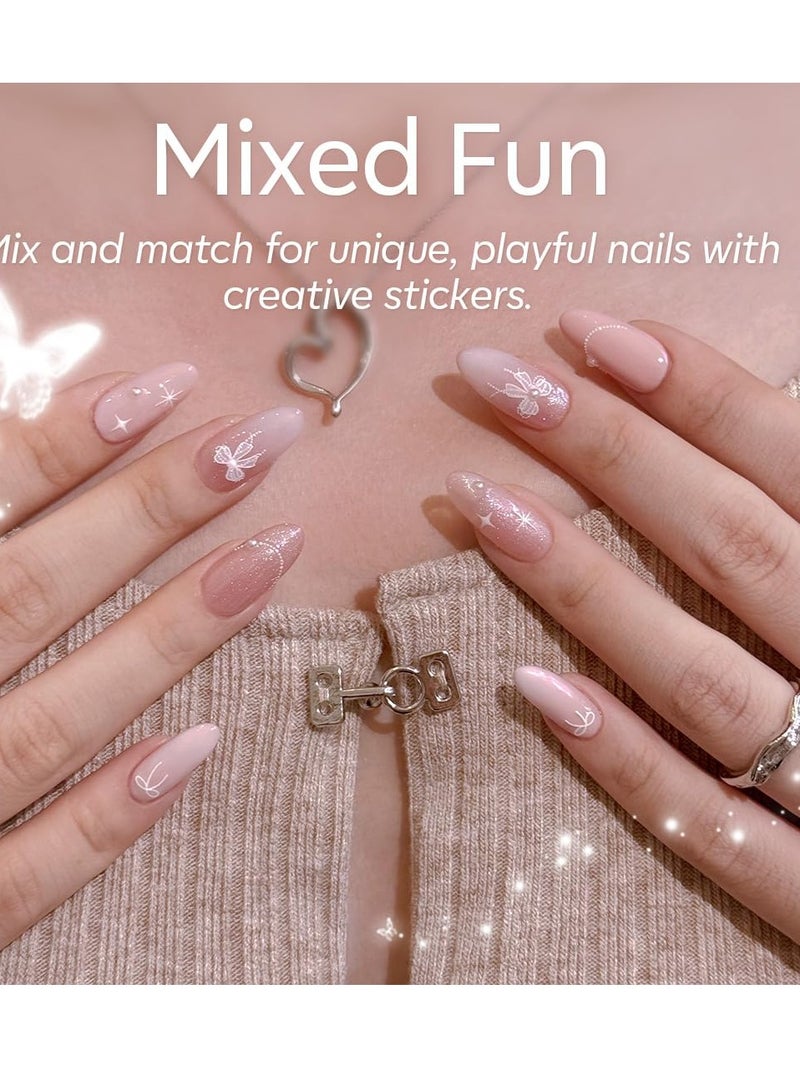 modelones modelones Gel Nail Polish Kit with U V Light, 4 Colors Gel Mini Salon, Base&Top Coat and Stickers, Milky White Nude Pink Glitter Fall Manicure Set, DIY Home Nail Art Decoration Kit, Gift for Women - Image 2