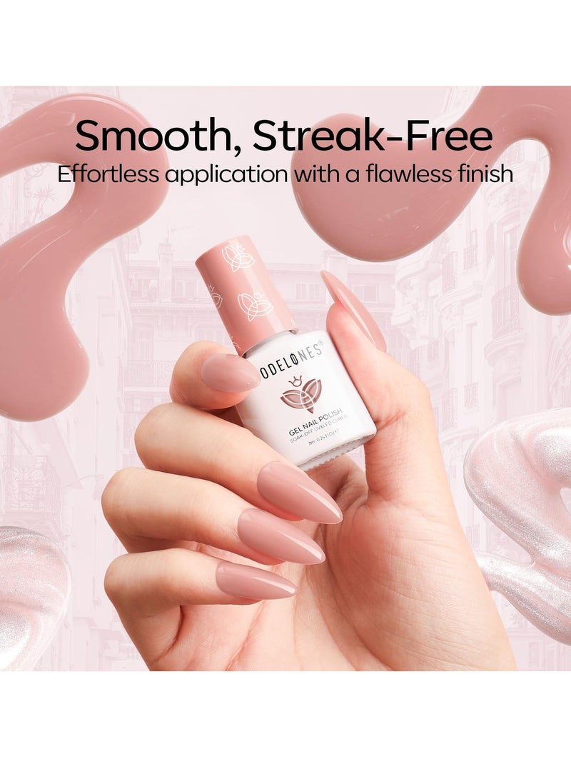 modelones modelones Gel Nail Polish Kit with U V Light, 4 Colors Gel Mini Salon, Base&Top Coat and Stickers, Milky White Nude Pink Glitter Fall Manicure Set, DIY Home Nail Art Decoration Kit, Gift for Women - Image 3