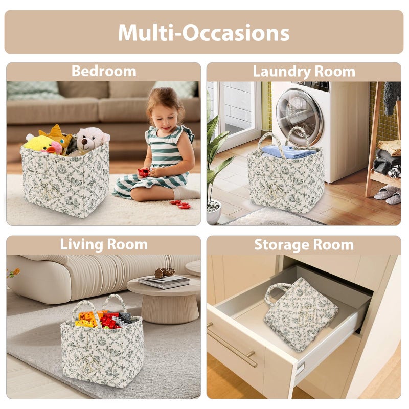 ANKICK Storage Basket Boho Fabric Large Collapsible Floral Laundry Nursery Hamper Portable Folding Storage for Clothes Toys (Vine-Green) - Image 4
