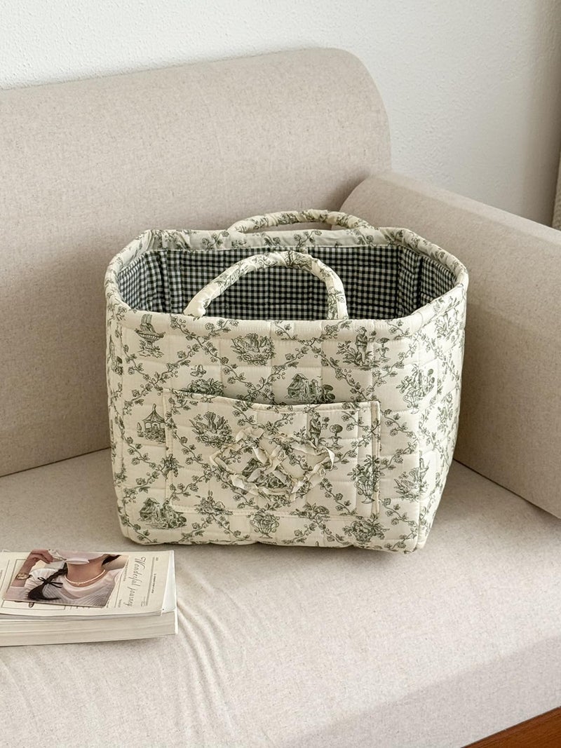 ANKICK Storage Basket Boho Fabric Large Collapsible Floral Laundry Nursery Hamper Portable Folding Storage for Clothes Toys (Vine-Green) - Image 1