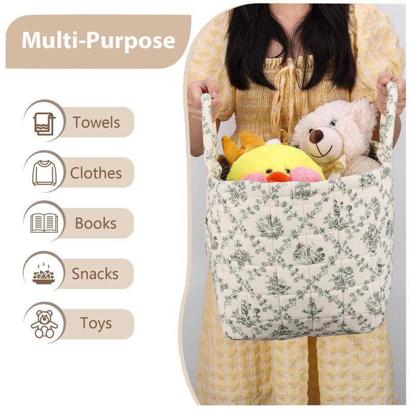 ANKICK Storage Basket Boho Fabric Large Collapsible Floral Laundry Nursery Hamper Portable Folding Storage for Clothes Toys (Vine-Green) - Image 3