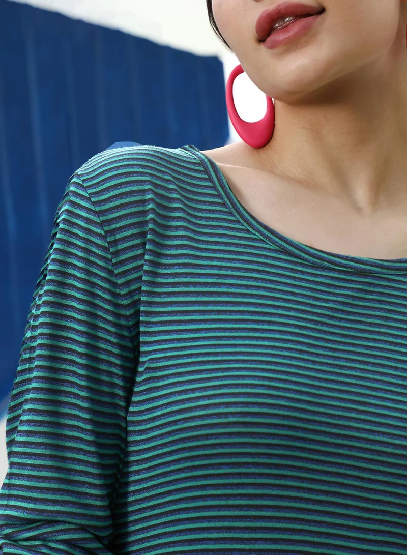 Pinacolada  Women's Emerald Green Shadow Striped Dress for Women | Best Price UAE
