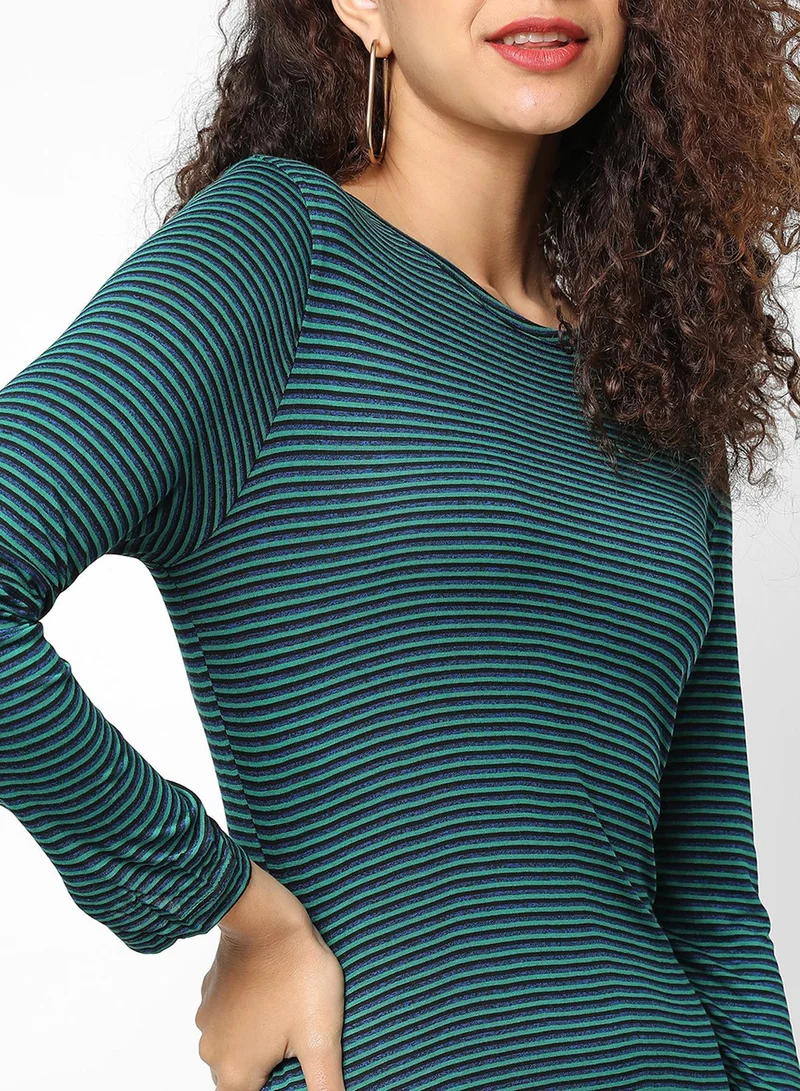 Pinacolada  Women's Emerald Green Shadow Striped Dress for Women | Best Price UAE