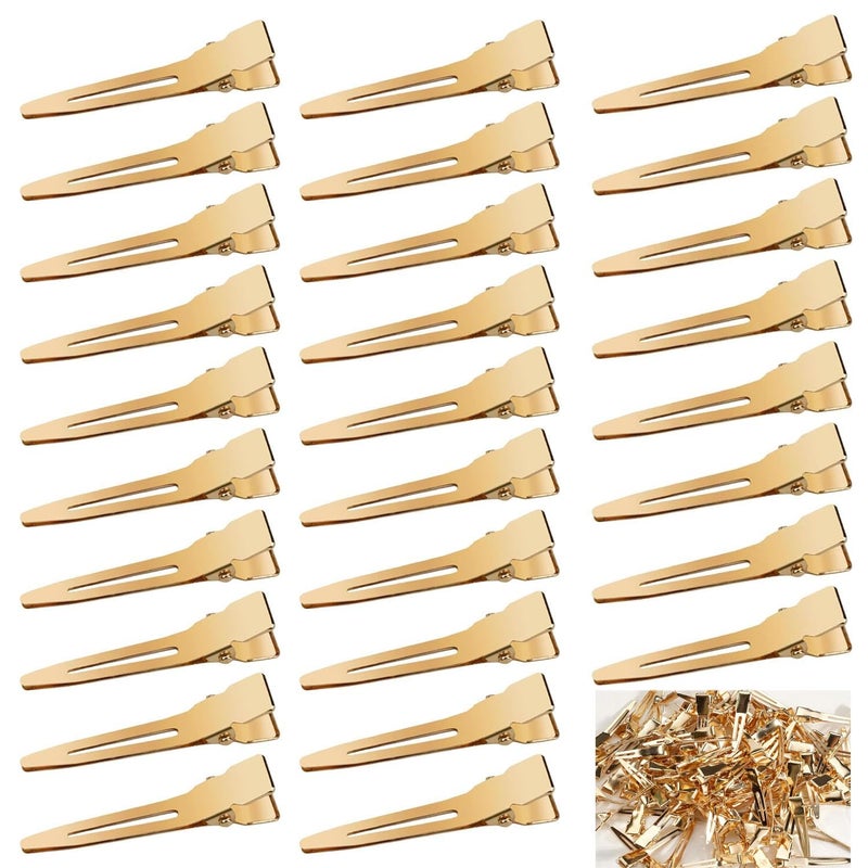 Qearl 120 PCS 1.77" Single Prong Curl Clips Gold Curl Pins Duckbill Clips Metal Alligator Clips for Hair Extensions Styling (Gold) - Image 1