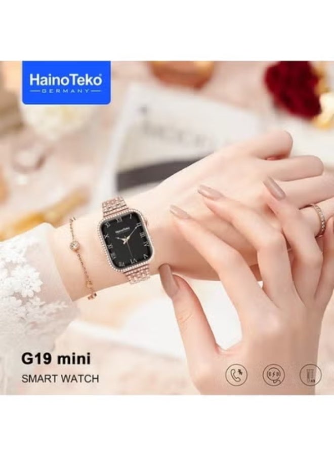 Haino Teko G19 Mini Smart Watch with 3 Interchangeable Straps, Wireless Charger, Fitness Tracking, Notifications, Touchscreen Display, Heart Rate & Activity Monitoring – Stylish Gold Smartwatch - Image 2