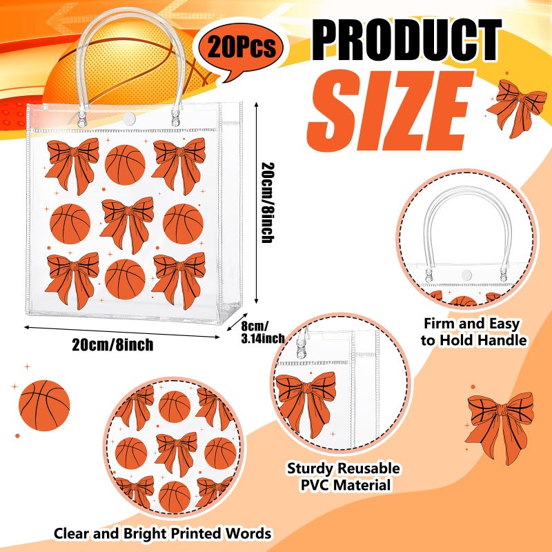 Chivertion 20 Pcs Basketball Party Favors Basketball Snack Bags 8 x 8 x 3 Inch Valentine Bow Gift Treat Bags with Handle for Team Party Supplies Birthday Gifts - Image 2