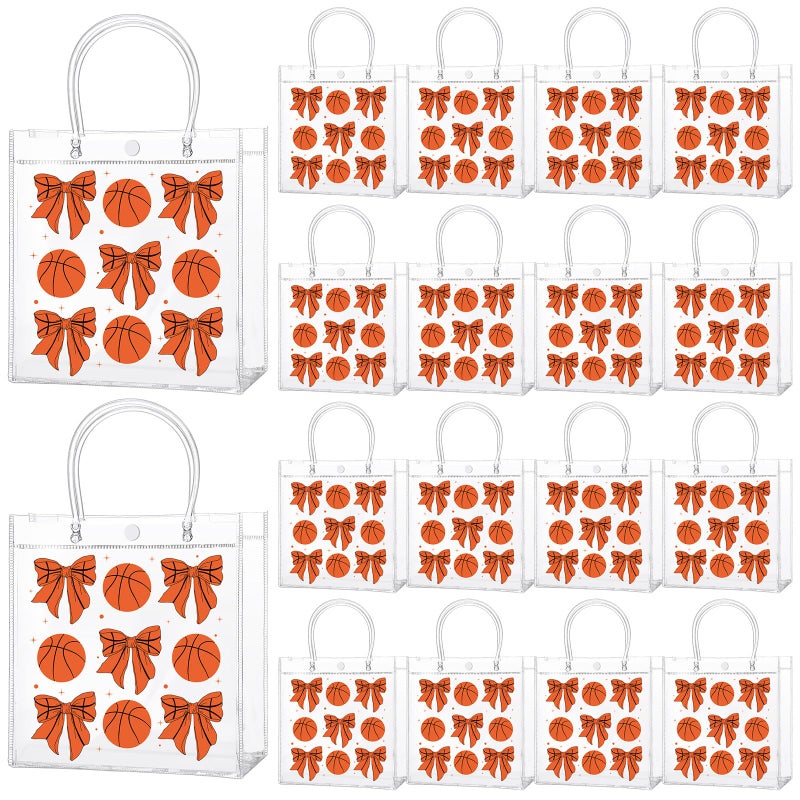 Chivertion 20 Pcs Basketball Party Favors Basketball Snack Bags 8 x 8 x 3 Inch Valentine Bow Gift Treat Bags with Handle for Team Party Supplies Birthday Gifts - Image 1